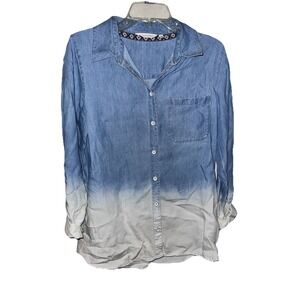 Soft Surroundings Top Size Small‎ Button Down Chambray Linen Tunic Blue Ombré